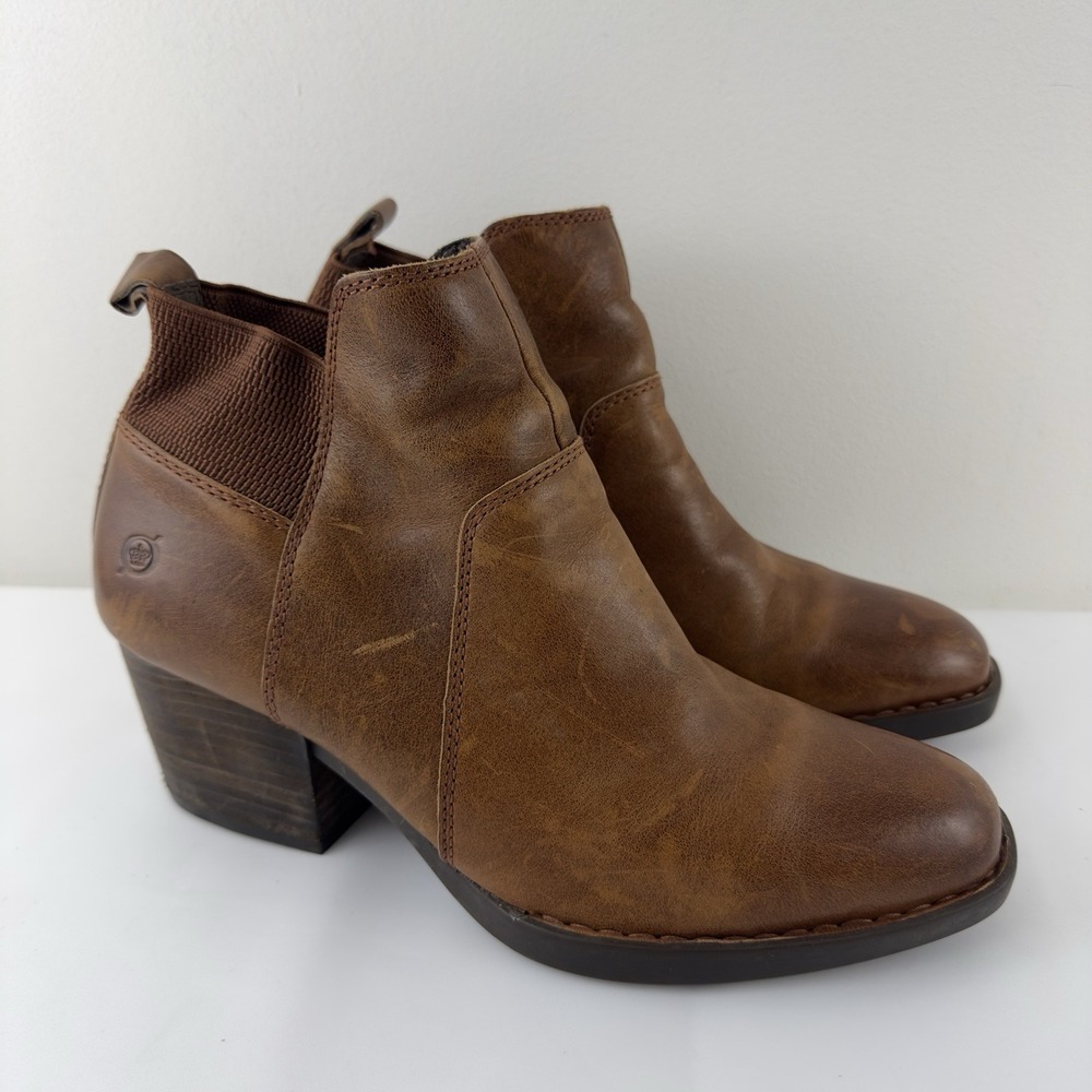 Born Women's Brown Leather Ankle Boots Chelsea Style Size 9M